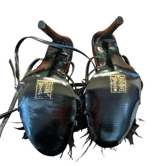 Azalea Wang Heels 6 Black Ankle Strap Feathers Stiletto whimsygoth Witchy NWOB - Picture 8 of 10